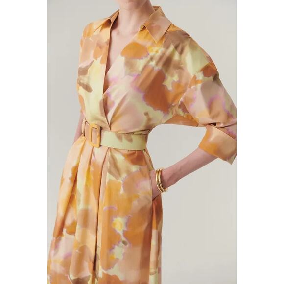 Exquise Brooklyn Dress Watercolor Belted Cotton Yellow Orange Pastels - Picture 7 of 17